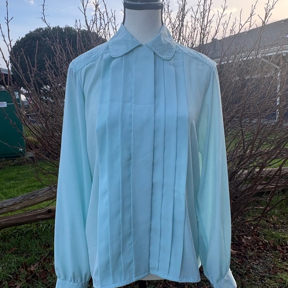 Vintage Mint Green Embroidered Blouse M - Picture 5 of 11
